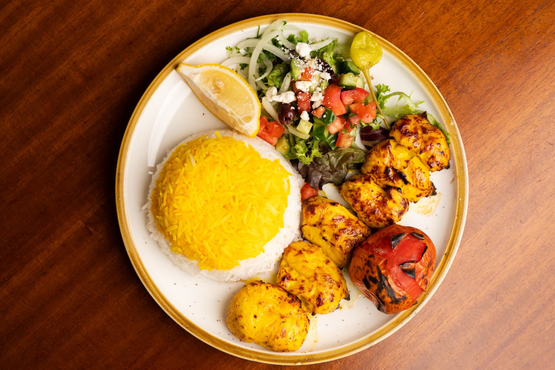 chicken kebab in Mediterranean restaurant
